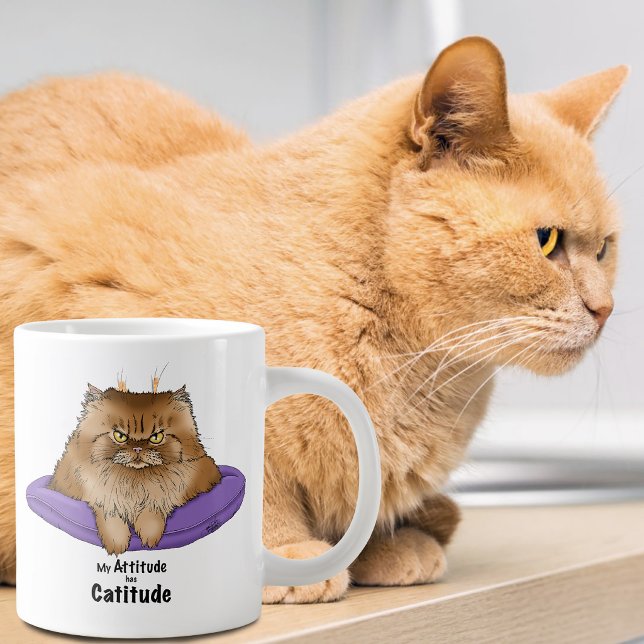 Caneca De Café Grande Atitude tem Catitude (Criador carregado)