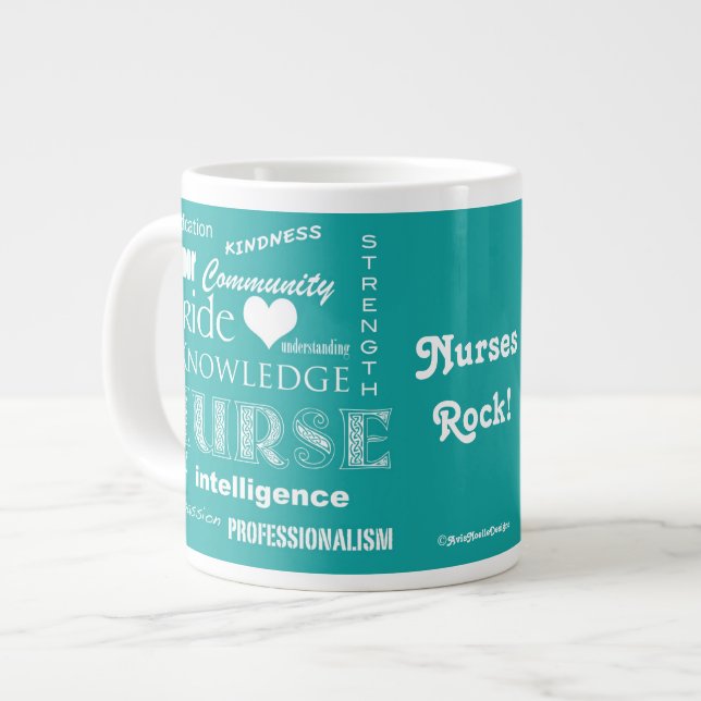 Caneca De Café Grande Atributos de Pride de Enfermeiro/Turquesa (Frente Esquerda)