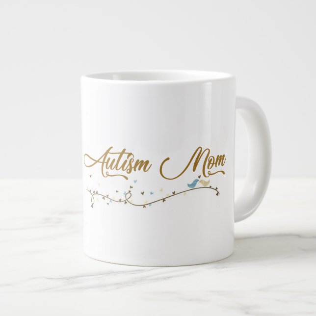 Caneca De Café Grande Autismo Mãe - Jumbo Mug (Frente Esquerda)