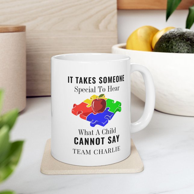 Caneca De Café Grande Autismo Sensibilização Especial Professores de Edu (Autism Awareness Someone Special Puzzle and Apple 11oz Coffee Mug)