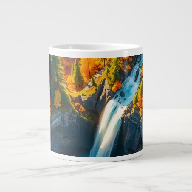 Caneca De Café Grande Autumn Canyon Waterfall – Vibrant Fall Forest Land (Frente)