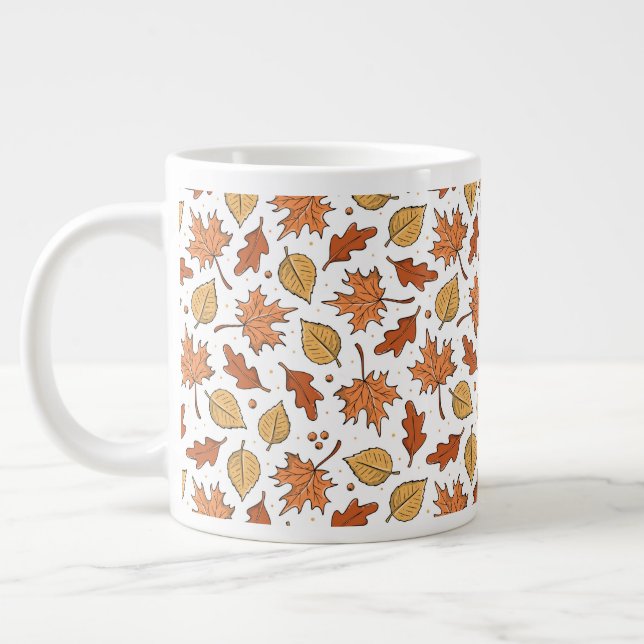 Caneca De Café Grande Autumn Leaves and Acorns Pattern (Esquerda)