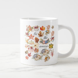 Caneca De Café Grande Autumn Pumpkin Floral Leaves Art