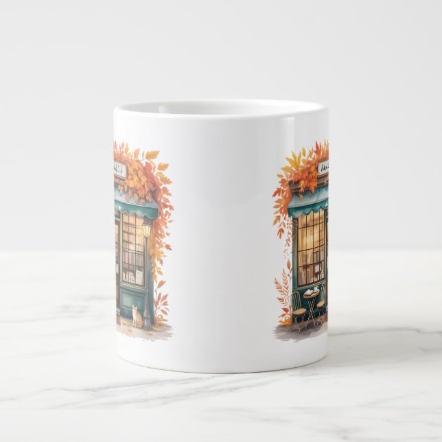 Caneca De Café Grande Autumn Reads Café Mug — Fall Bookstore  (Frente)