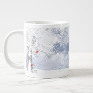 Caneca De Café Grande Aves Cardinais Vermelhas Árvores de Neve de Natal