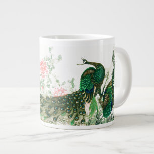 Caneca De Café Grande Aves de Pássaro Asiático Flores de Pequim Jumbo