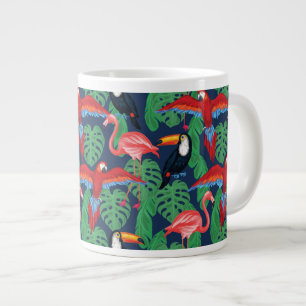 Caneca De Café Grande Aves Tropicais Em Cores Brilhantes