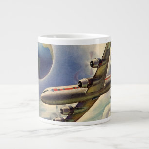 Caneca De Café Grande Avião Vintage Voando pelo Mundo em Nuvens