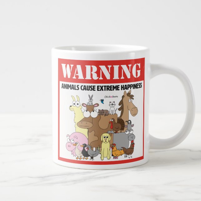 Caneca De Café Grande  Aviso: Animais de estimação causam felicidade ext (Direita)