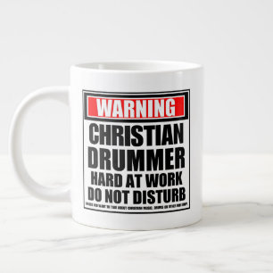 Caneca De Café Grande Aviso ao Duro de Drummer Cristão no Trabalho
