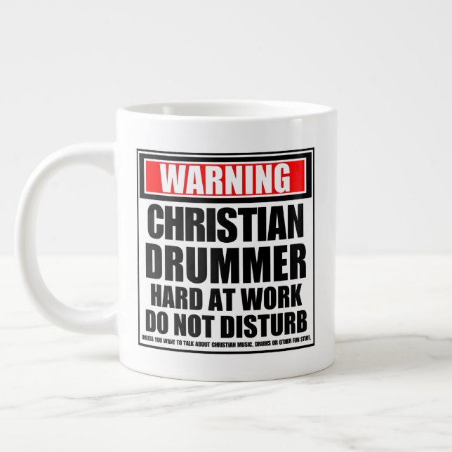 Caneca De Café Grande Aviso ao Duro de Drummer Cristão no Trabalho (Esquerda)