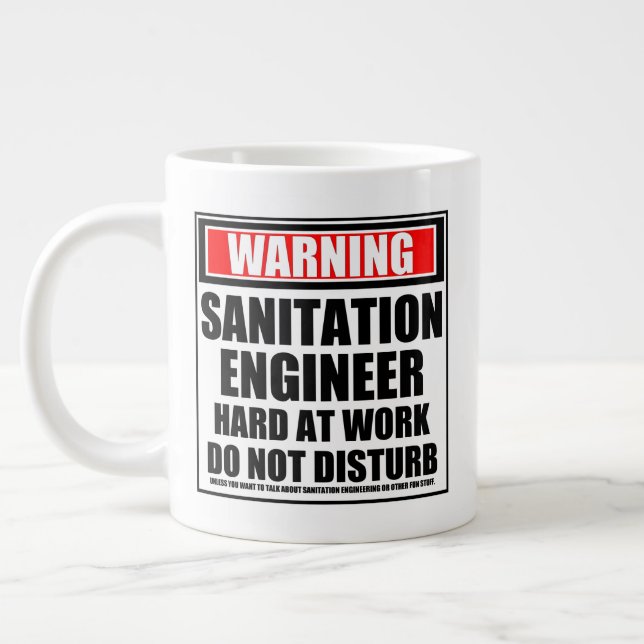 Caneca De Café Grande Aviso Duro De Engenheiro De Saneamento No Trabalho (Esquerda)