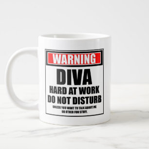 Caneca De Café Grande Aviso Duro Diva No Trabalho Não Incomodar