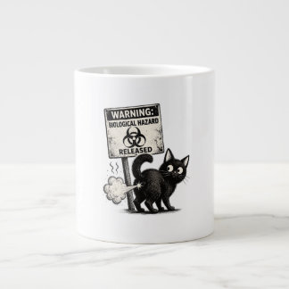 Caneca De Café Grande Aviso Perigo Biológico Liberado Gato Preto Engraça