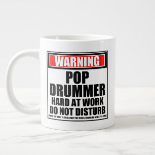 Caneca De Café Grande Aviso Pop Drummer Duro No Trabalho Não Incomodar