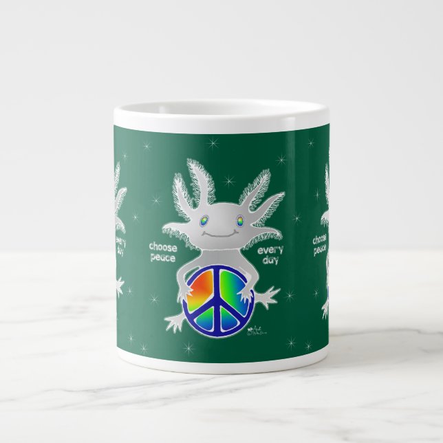 Caneca De Café Grande Axolotl de Natal com Sinal de Paz Coffee Mug (Frente)