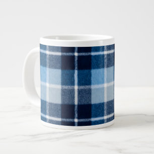 Caneca De Café Grande Azul Branco Flanela Xadrez Aconchegante