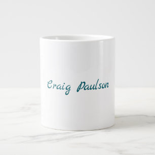Caneca De Café Grande Azul Branco Seu Nome Especial Minimalista