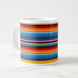 Caneca De Café Grande Azul Dourado Vermelho Mexicano Sarape