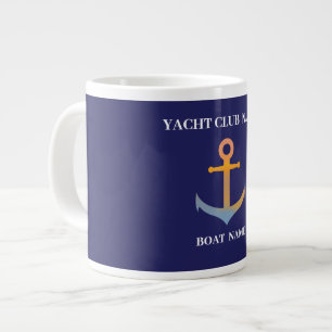 Caneca De Café Grande Azul marinho Âncora Náutica iate clube barco marin