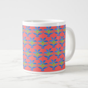 Caneca De Café Grande Azul, Verde, Arte Escarlate Nouveau Padrão Jumbo M
