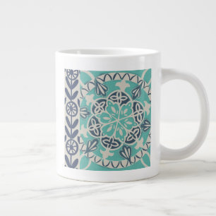 Caneca De Café Grande Azulejo Batik Azul I