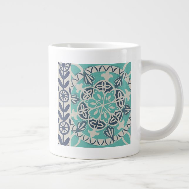 Caneca De Café Grande Azulejo Batik Azul I (Direita)