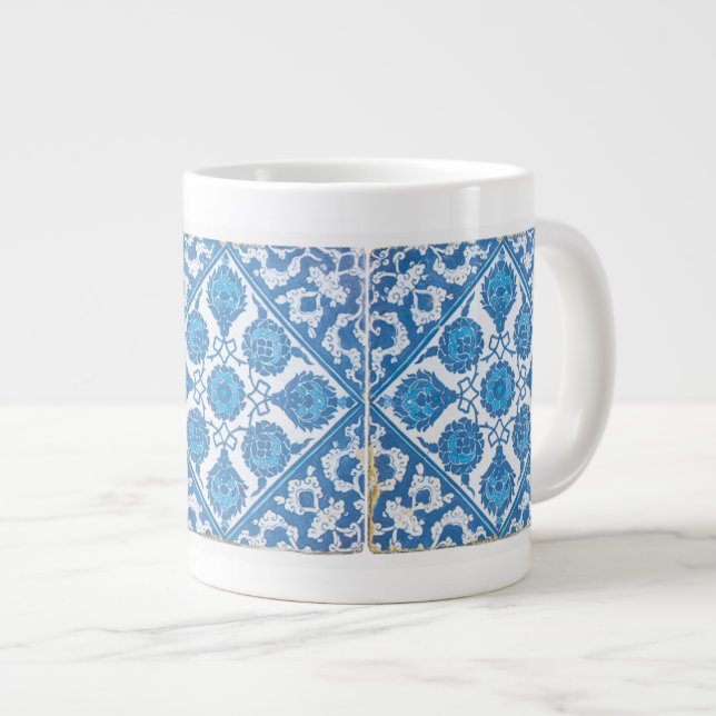 Caneca De Café Grande Azulejo Falso Delft Cornflowers Azul Branco (Frente Esquerda)