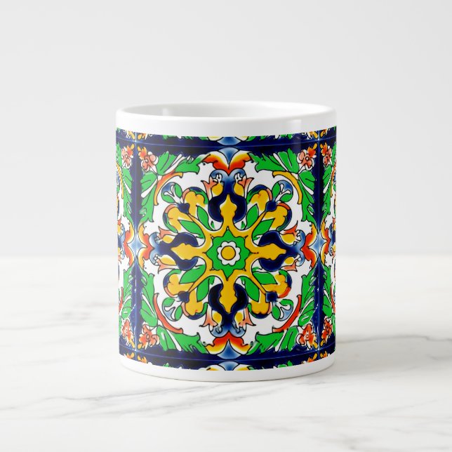 Caneca De Café Grande Azulejo mexicano Talavera Terracotta nº 4 (Frente)