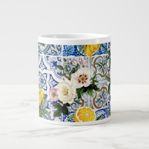 Caneca De Café Grande azulejos de estilo siciliano com flores e limão