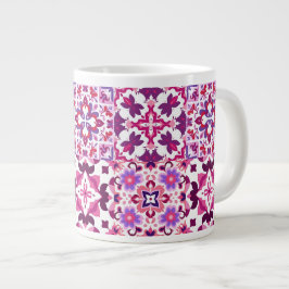 Caneca De Café Grande Azulejos Espanhóis Rosa e Roxo