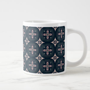 Caneca De Café Grande Azulejos Florais Geométricos Terrosos