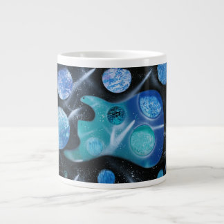 Caneca De Café Grande baixo guitarra - planetas verdes azuis pintando