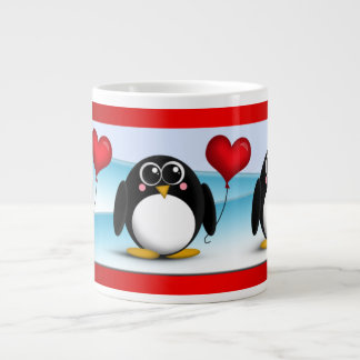 Caneca De Café Grande Balão Adorável do Coração do Pinguim - Jumbo Mug 2