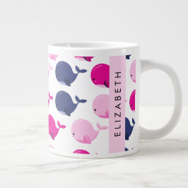 Caneca De Café Grande Baleias Cutas, Padrão De Baleias, Seu Nome