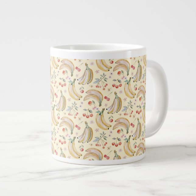Caneca De Café Grande Bananas por Cerejas (Frente Esquerda)