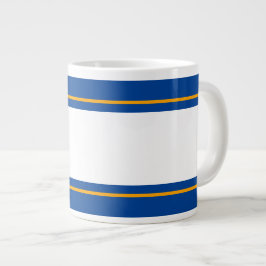 Caneca De Café Grande Bandas de Corrida Amarelas Azul Real Branco Largas