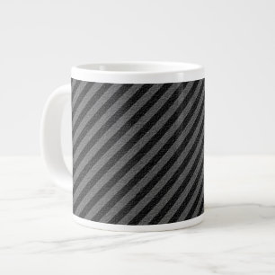 Caneca De Café Grande Bandas Diagonais Finas Pretas e Cinzas