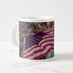 Caneca De Café Grande Bandeira Americana e Fireworks