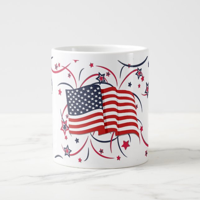 Caneca De Café Grande Bandeira Americana e Fireworks (Frente)