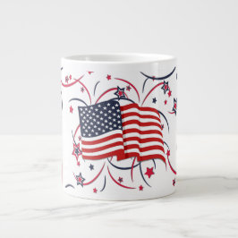 Caneca De Café Grande Bandeira Americana e Fogos de Artifício