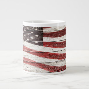 Caneca De Café Grande Bandeira Americana Pintada na Textura de Madeira R