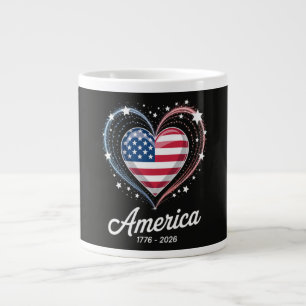 Caneca De Café Grande Bandeira Coração 1776 2026 4 de Julho 250º Anivers