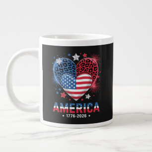Caneca De Café Grande Bandeira Coração Leopardo 1776 2026 4 de julho