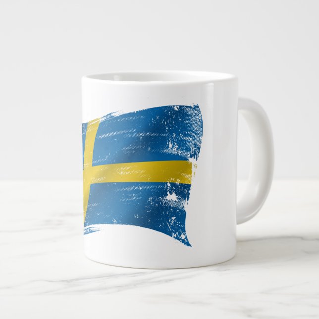 Caneca De Café Grande Bandeira Sueca Pintada (Frente Esquerda)