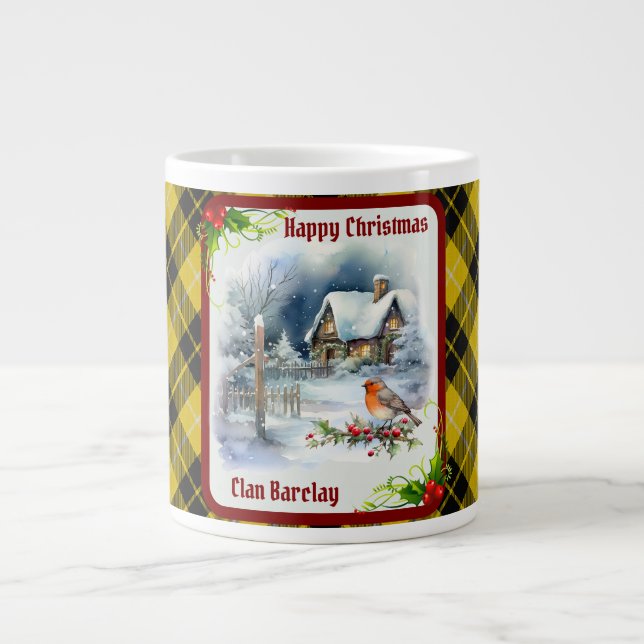 Caneca De Café Grande Barclay Tartan & Robin Christmas (Frente)