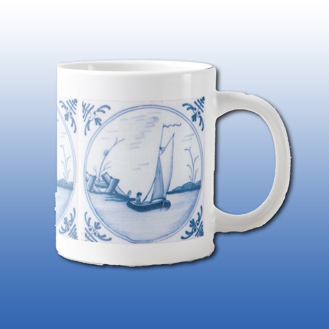 Caneca De Café Grande Barco à Vela Azul Branco Delft (Criador carregado)