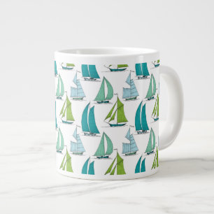 Caneca De Café Grande Barcos De Navegação No Padrão De Água