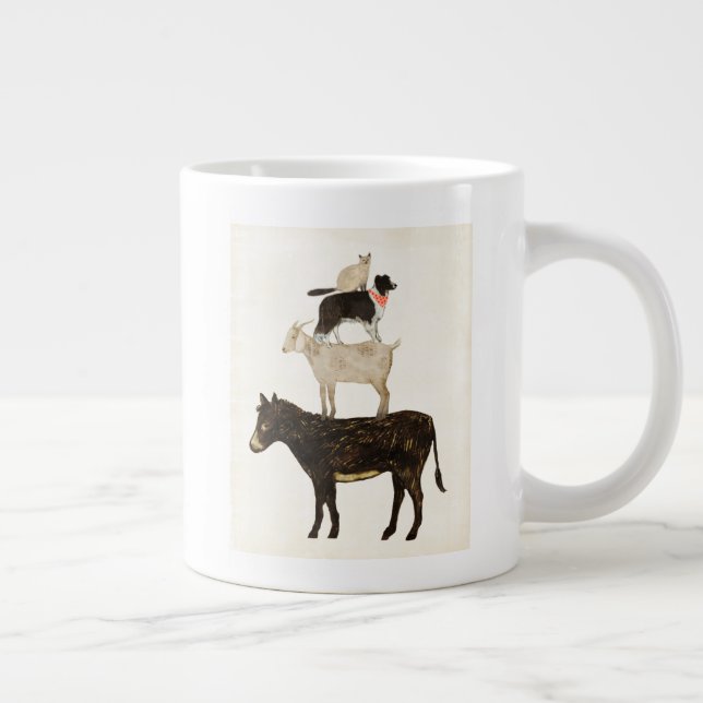Caneca De Café Grande Barnyard Buds - Donkey, Goat, Dog, Cat (Direita)
