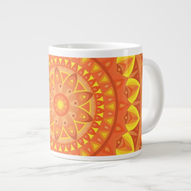 Caneca De Café Grande Base Laranja Mandala (Frente Esquerda)